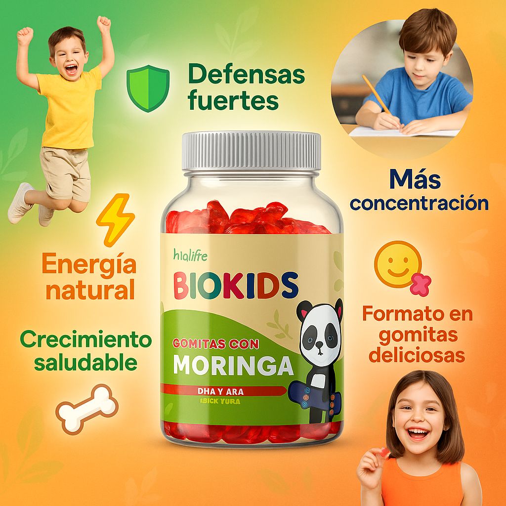 Biokids Moringa® |Defensas, energía y concentración para el crecimiento de tus hijos|